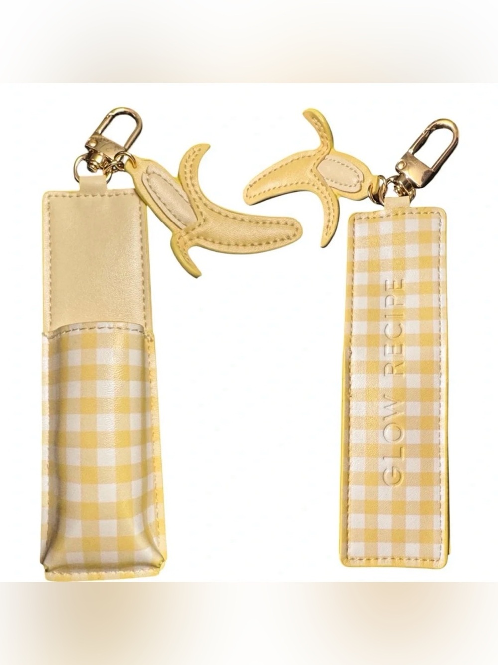 Glow Recipe Yellow Gingham Lip Balm Holder Keychain with Banana Charm